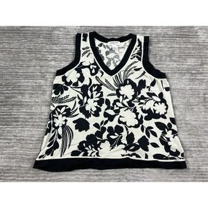 Judith Hart Womens 1X Tan Black Floral Print Silk Blend‎ Knit Tank